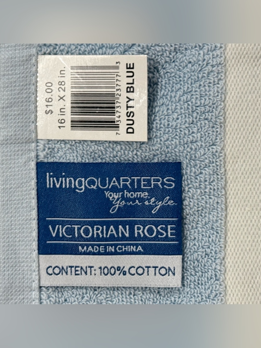livingQUARTERS Towel Set Unisex 2PC Dusty Blue Embroidered Rose - Picture 4 of 7